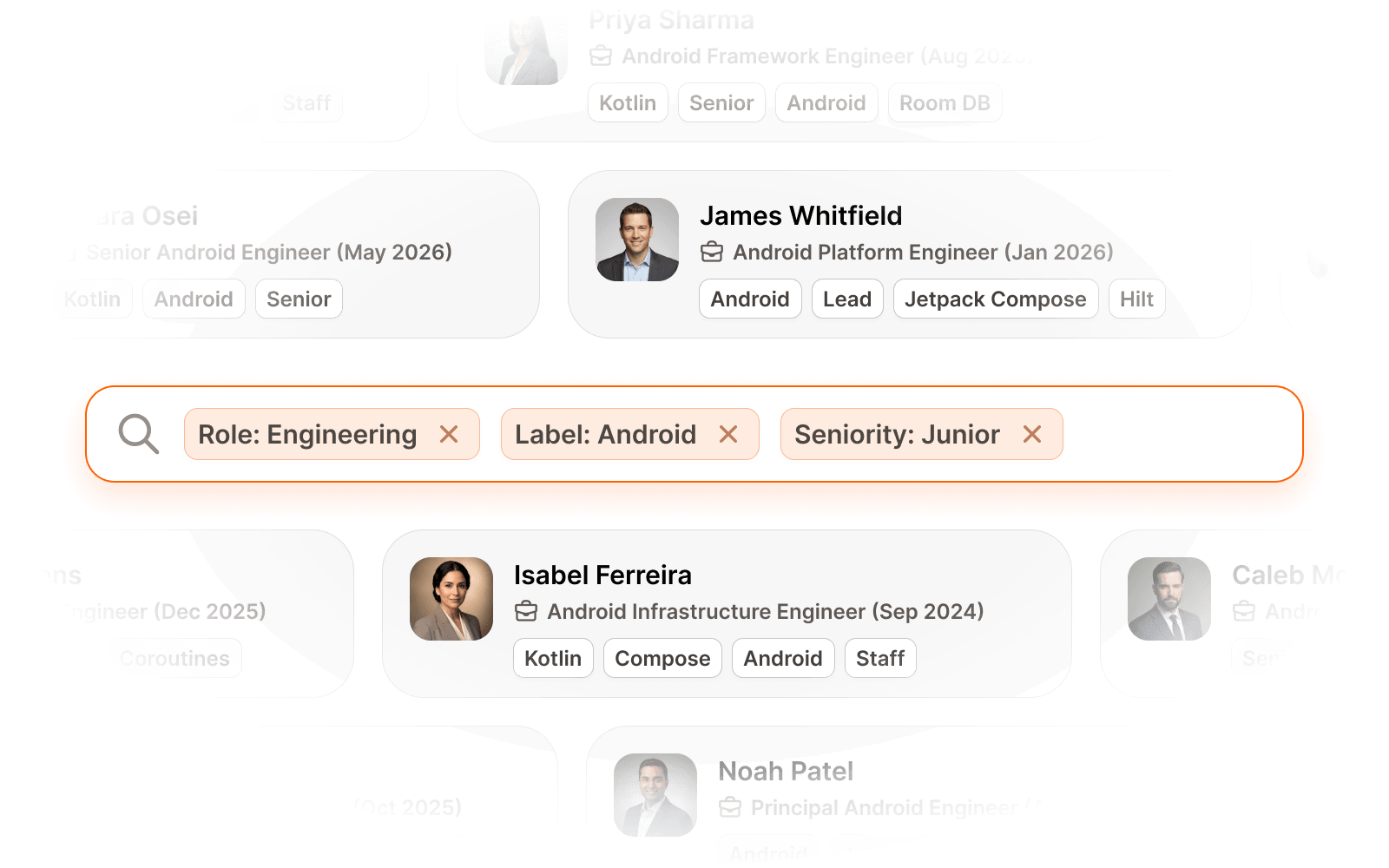 Candidate database with tags and filters applied