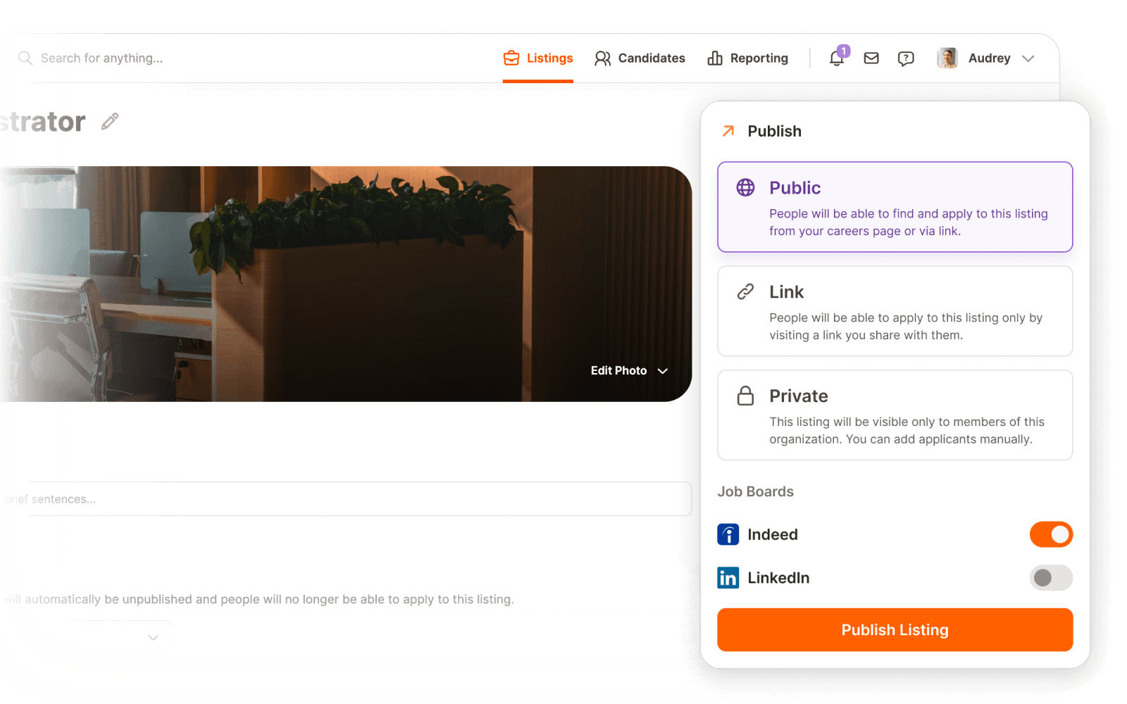 Push a job to Indeed — job-board distribution