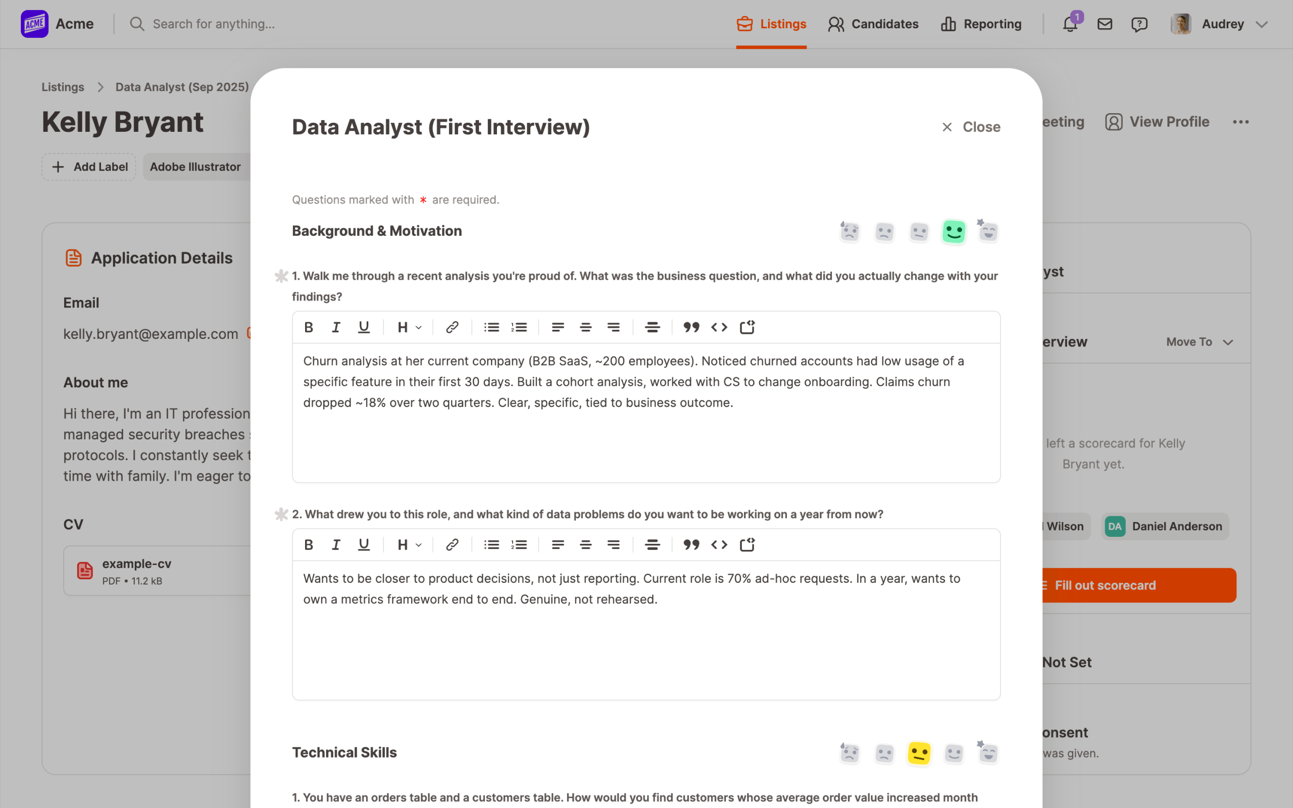 PontaHR — evaluating a candidate as a team, with scorecards on the candidate profile