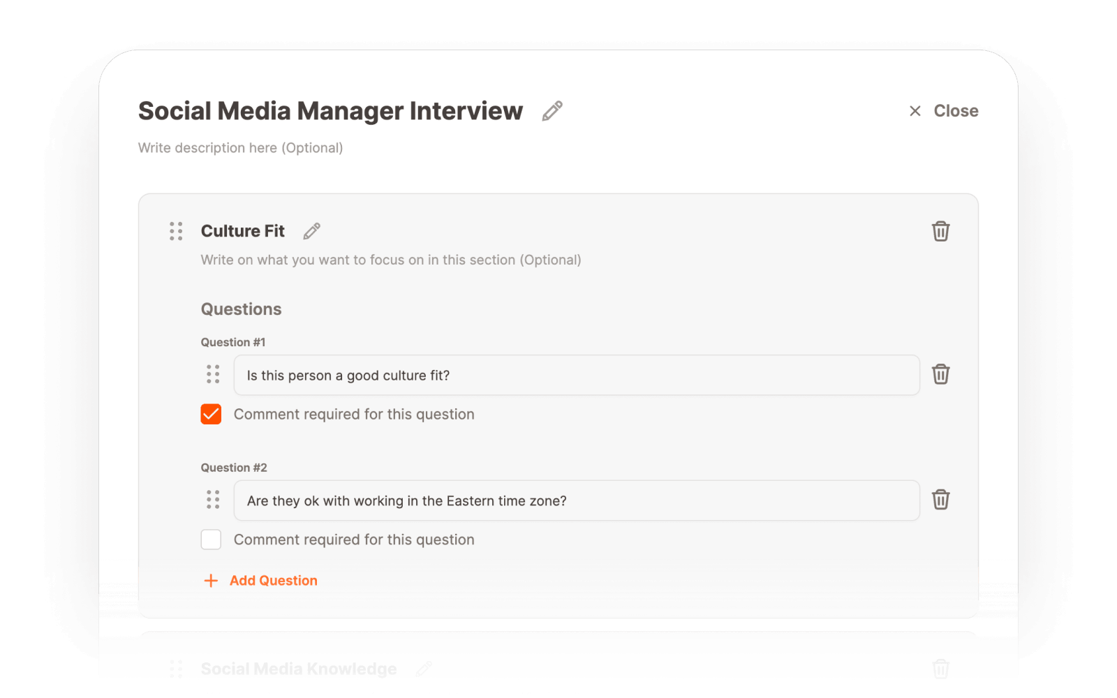 Interview kit — questions and guidance for a stage